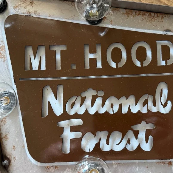 Mt. Hood National Forest, Vintage-Inspired Silver Metal Wall Sign with Lights